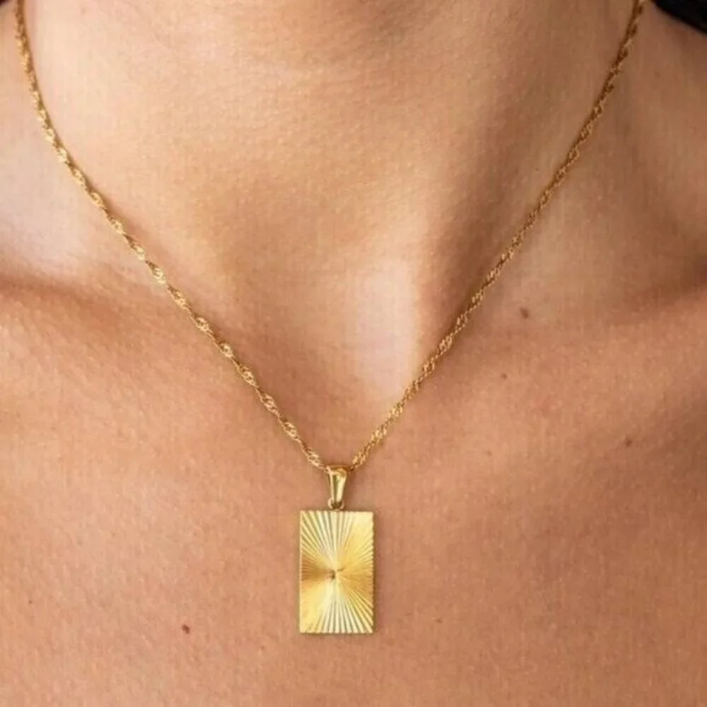 Gold Sunburst Pendant Necklace Waterproof Layering Necklace Vacation Jewelry